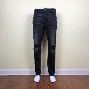 American Eagle Men's Distressed Skinny Jeans - Black - 38x32